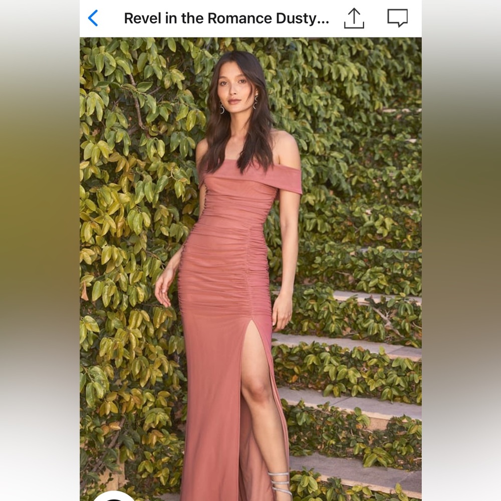 Lulus Revel in the Romance Dusty Rose Mesh Off-The-Shoulder Maxi Dress - S